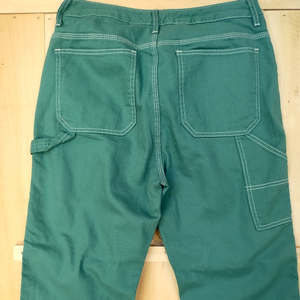 S.O.N.G. Green Cotton Cargo Pants High Waist  Wide Leg  Size 13/31